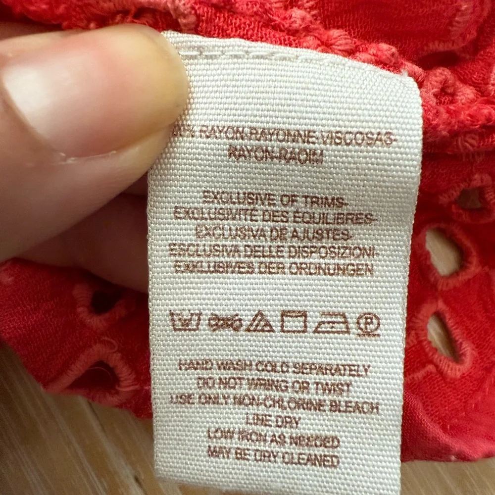 Free People Red off‎ shoulder ruffle eyelet top size S boho indie cowgirl - Picture 7 of 8